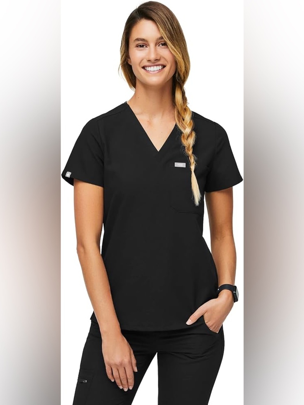 FIGS Catarina one pocket scrub top short sleeve nurse small V-neck technical